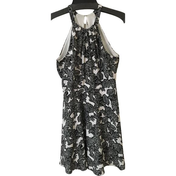 Express Black & White Floral Halter Dress, Fit & Flare Size 2 - Picture 1 of 3